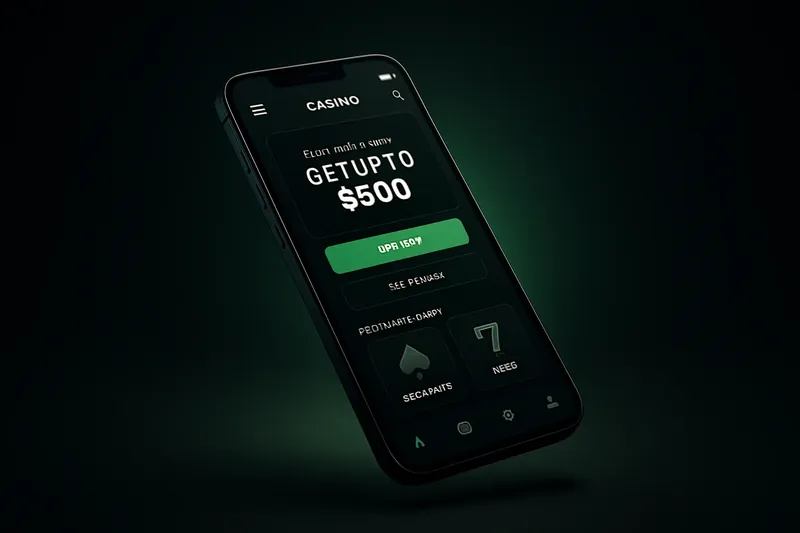 Premium Casino App UI Modern smartphone showcasing dark casino app UI with green accents