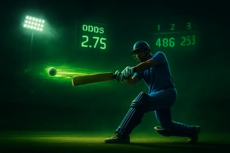 Batsman in blue jersey hits powerful shot with neon speed trail